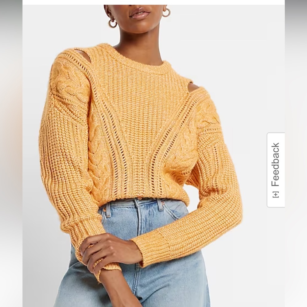 Medium Express Butterscotch Cable Knit Crew Neck Cutout Sweater